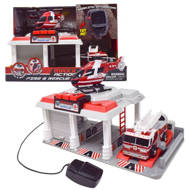 Picture of MAXX ACTION MINI VEHICLES PLAYSET RESCUE GARAGE WITH HELICOPTER & FIRE TRUCK